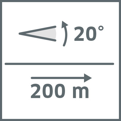 Abstrahlwinkel 20°, 200 m