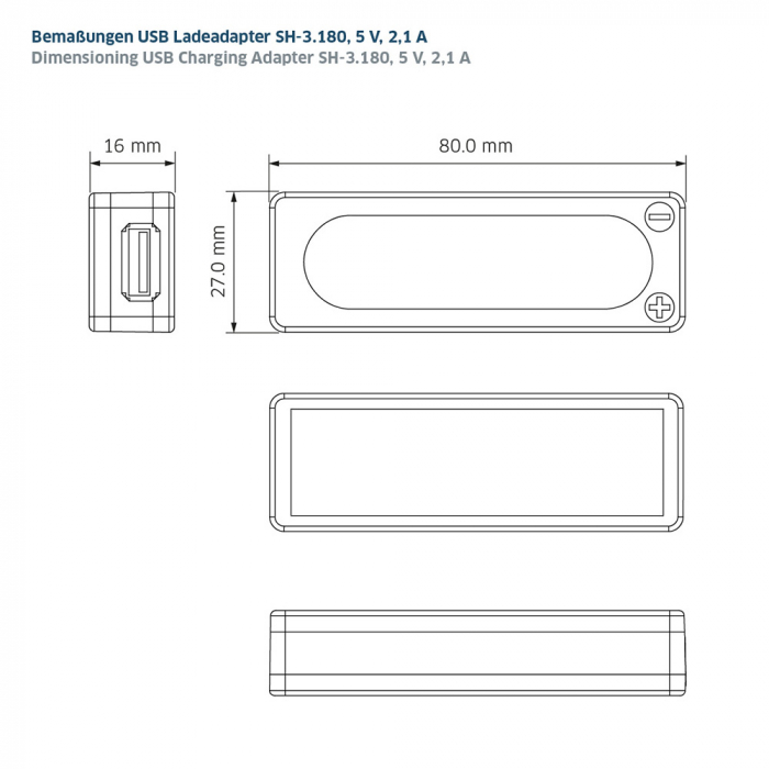 USB Ladeadapter Staudte Hirsch SH-3.180, 5 V, 2,1 A