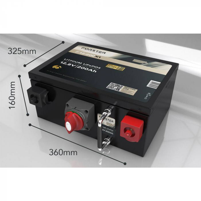 LiFePO₄ Premium Batterie FORSTER 12,8 V/200 Ah 200 A-BMS-2.0 | Untersitz Ducato Ford PSA | F12-200X1