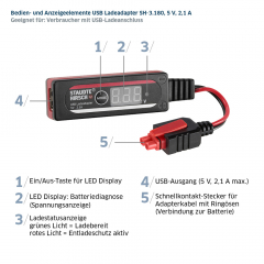 USB Ladeadapter & Spannungsprüfer Staudte Hirsch SH-3.180, 5 V, 2,1 A